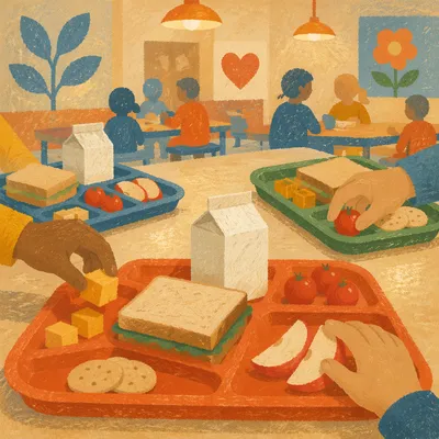 School Cafeteria Lunch Tray With Friends