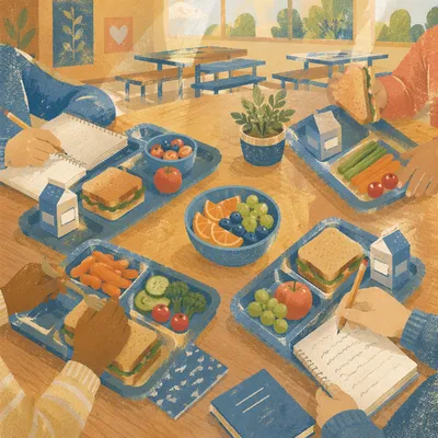 Students Sharing Lunch in School Cafeteria