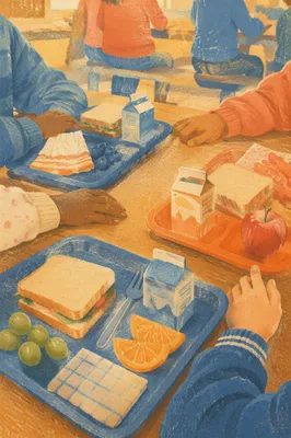 School Cafeteria Lunch Table Friendship Scene