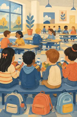 Friends Sharing Lunch in School Cafeteria