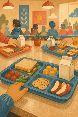 Friends Sharing Lunch in School Cafeteria