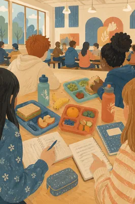 Friends Sharing Lunch in School Cafeteria