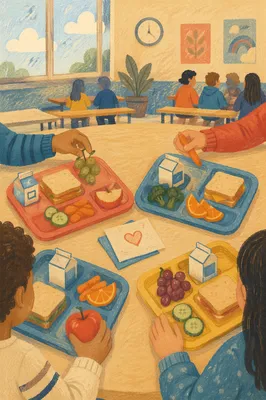 Friends Sharing Lunch in School Cafeteria