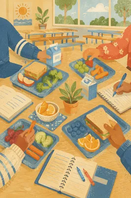 Friends Sharing Lunch at School Cafeteria
