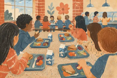 Students Sharing Lunch in School Cafeteria