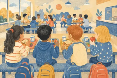 Students Sharing Lunch in School Cafeteria