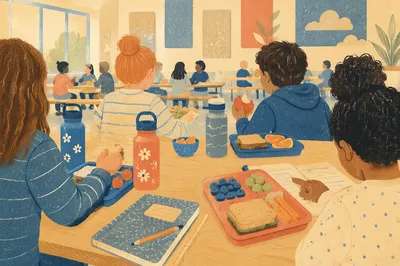 Friends Sharing Lunch in School Cafeteria
