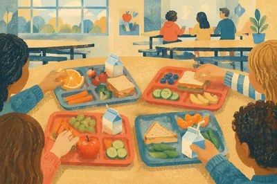 Friends Sharing Lunch in School Cafeteria