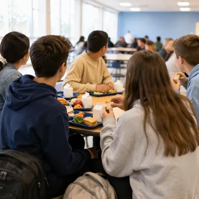 Students Sharing Lunch in School Cafeteria