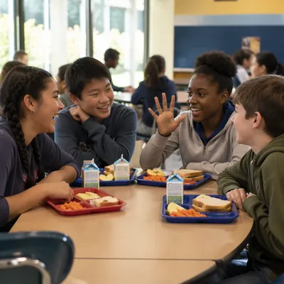 Middle School Friends Sharing Cafeteria Lunch