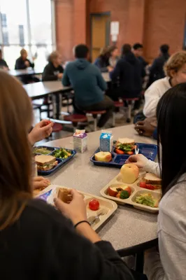 Students Sharing Lunch in School Cafeteria