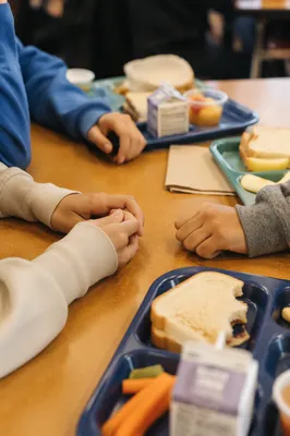 School Cafeteria Friends Lunch Table Close-Up