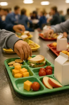 School Cafeteria Lunch Tray with Friends