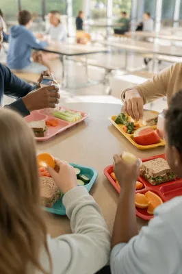 Friends Sharing Lunch in School Cafeteria
