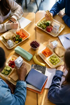 Students Sharing Lunch in School Cafeteria