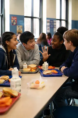 Middle School Friends at Cafeteria Table