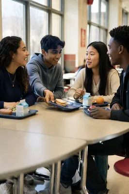 High School Friends at Cafeteria Table