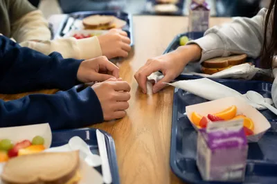 School Cafeteria Friends Sharing Lunch Together