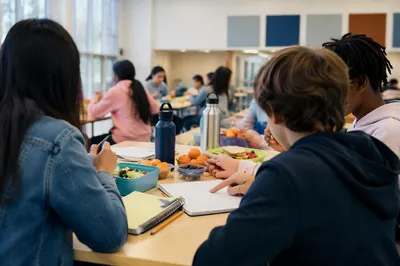 Friends Sharing Lunch at School Cafeteria