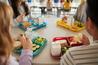 Friends Sharing Lunch in School Cafeteria