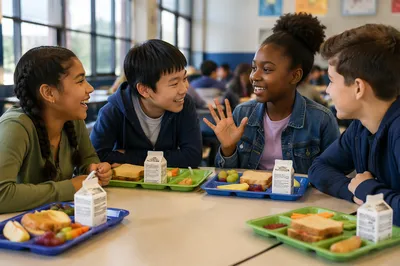 Middle School Friends at Cafeteria Table