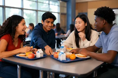High School Friends at Cafeteria Table