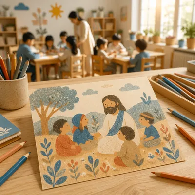 Bright Elementary Classroom Learning Scene