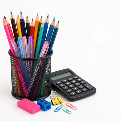 Colorful Classroom Supplies with Clean Copy Space