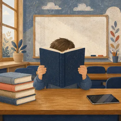 Focused Student Reading in Calm Classroom