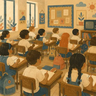 Sepia Classroom Learning with Students at Desks