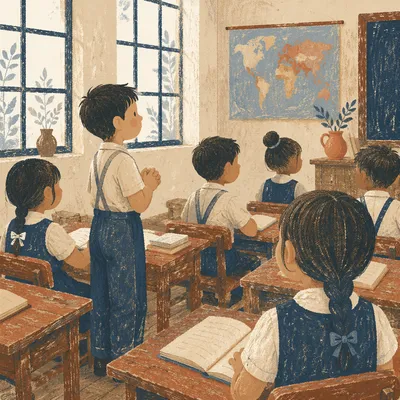 Hopeful Students Learning in Modest Classroom