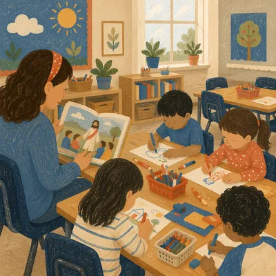 Warm Classroom Learning Around Activity Table