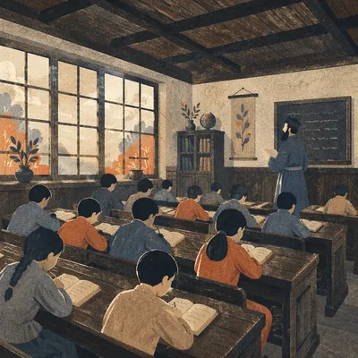 Quiet Classroom Students in Morning Light