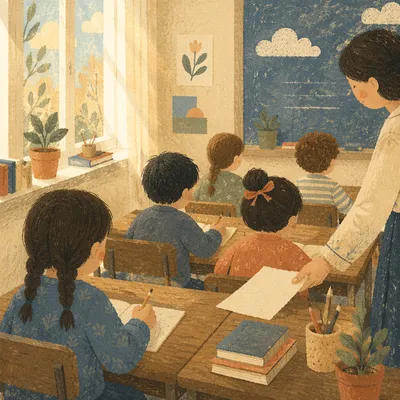 Warm Elementary Classroom Learning Scene