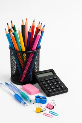 Colorful Classroom Supplies with White Copy Space