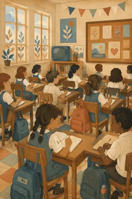 Sepia Classroom Learning Scene with Students