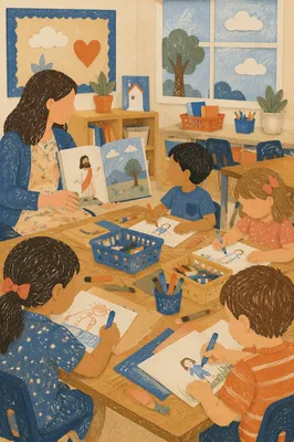 Warm Classroom Learning Around Activity Table