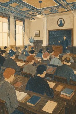 Vintage Classroom Lecture With Attentive Students