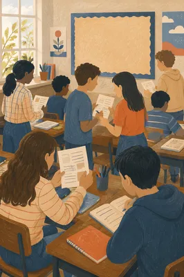 Students Collaborating in Modest Classroom