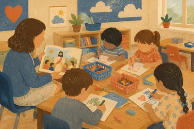 Warm Classroom Learning Around Activity Table