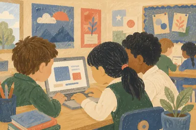 Collaborative Classroom Learning Around Laptop