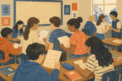 Students Collaborating in Modest Classroom