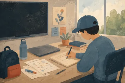 Calm Classroom Student Writing at Desk