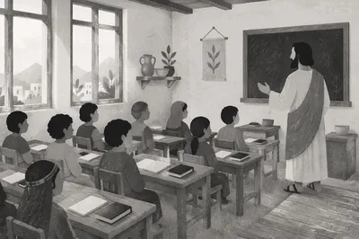 Vintage Classroom Students Learning in Monochrome
