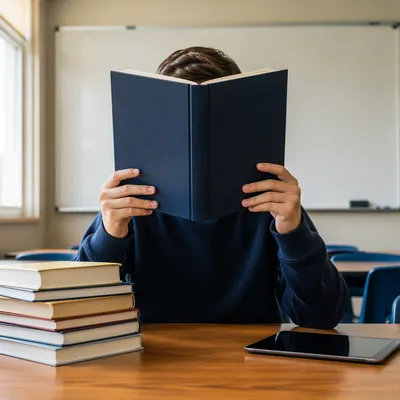 Focused Student Reading in Modern Classroom
