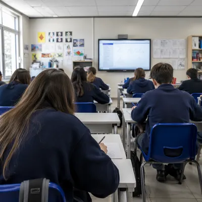 Focused Students in Modern School Classroom