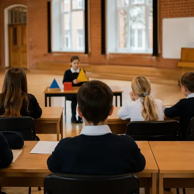 Calm Classroom Learning in Bright School Hall