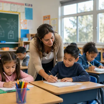 Bright Elementary Classroom Morning Learning Scene
