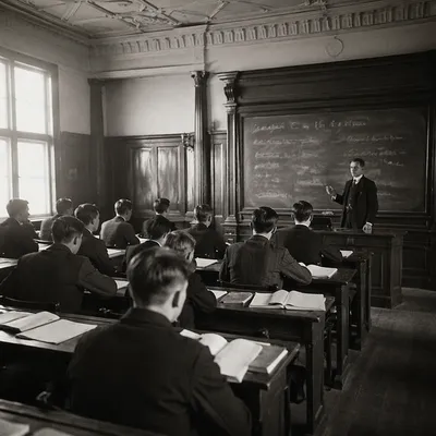 Vintage Classroom Lecture with Attentive Students