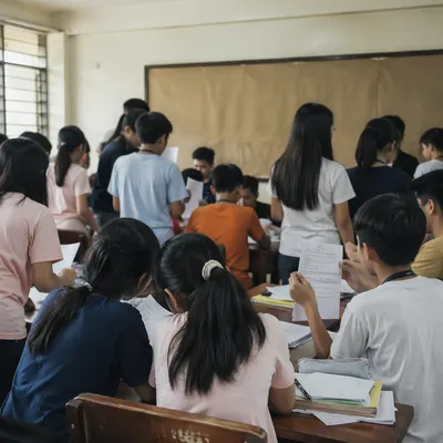 Students Collaborating in Modest Classroom